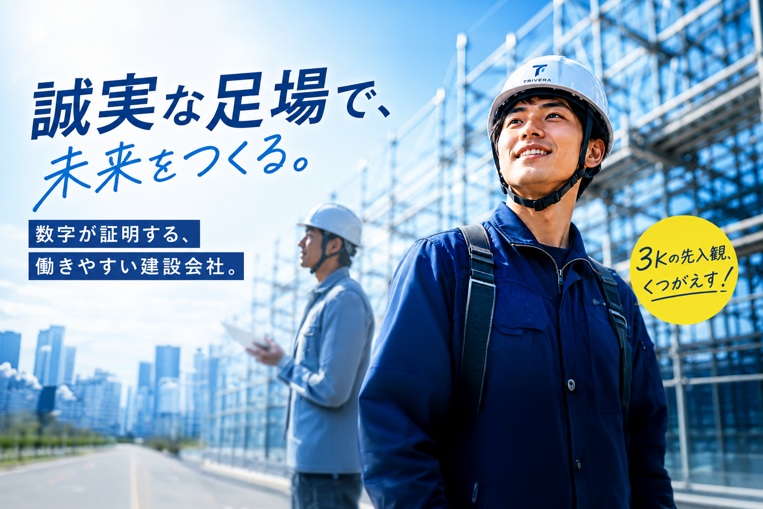 誠実な足場で、未来をつくる。数字が証明する、働きやすい建設会社。3Kの先入観、くつがえす！